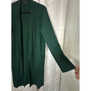 Calligraphie XL Long Below The Knee Knitted Green Open Cardigan. Soft And Comfy